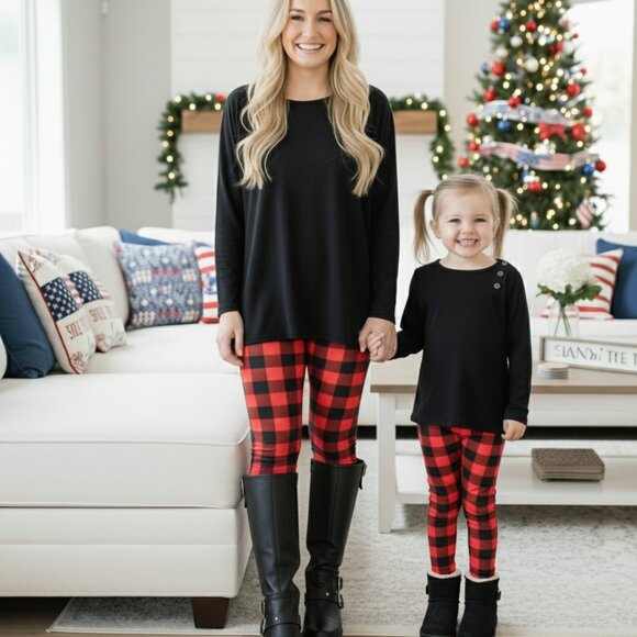 NEW Girls Red Plaid Christmas Leggings, Buttery Soft, Mom and Me Sets Size Small - Picture 7 of 11